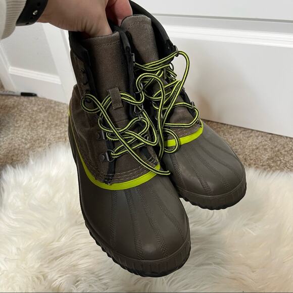 Sorel Brown Green Canvas Waterproof Lace Up Duck Boots Size 5 - Picture 3 of 6